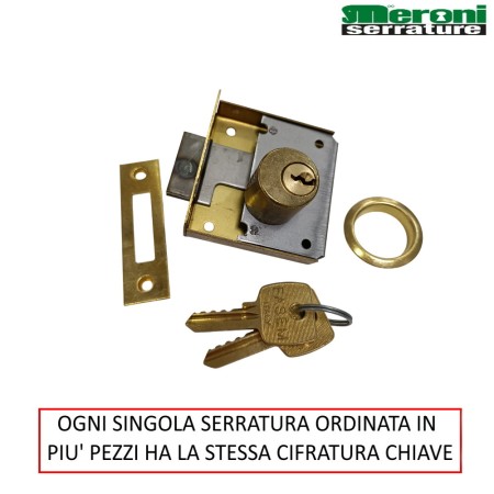 SERRATURA MERONI ART. 2203 APPLICARE ENT. 30 MM CON STESSA CIFRATURA CHIAVE OTTONE