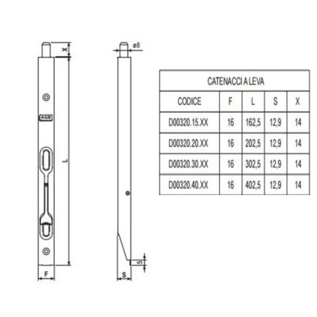 CATENACCIO A LEVA ART. 320 FRONTALE 16 MM OTTONATO
