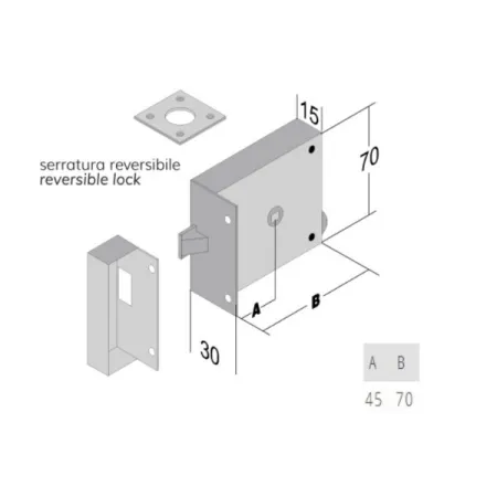 SERRATURA BONAITI DA APPLICARE ART.189 SCATOLA LARGHEZZA 70 mm ENTRATA 45 mm DESTRA