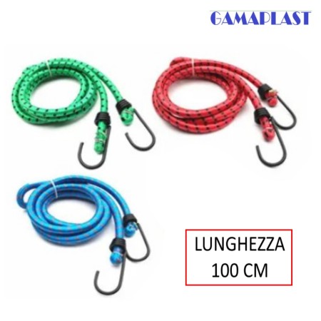 CINGHIA ELASTICA 100 CM CON GANCI IN METALLO