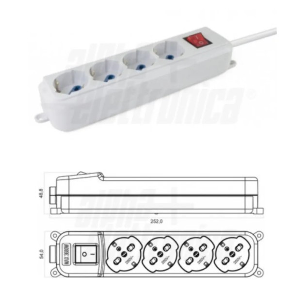 MULTIPRESA 4 PRESE UNIVERSALI ITALIA P40 CON INTERRUUTORE E SPINA RIBASSATA 16A BIANCA