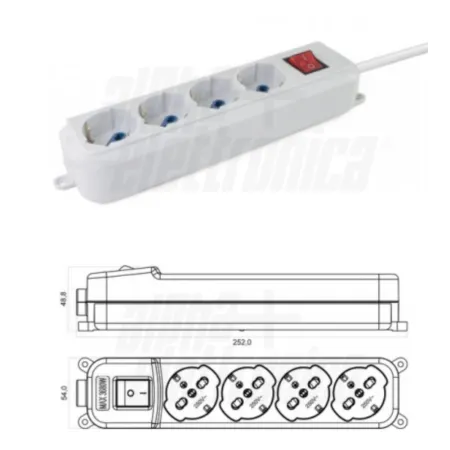 MULTIPRESA 4 PRESE UNIVERSALI ITALIA P40 CON INTERRUUTORE E SPINA RIBASSATA 16A BIANCA