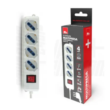 MULTIPRESA 4 PRESE UNIVERSALI ITALIA P40 CON INTERRUUTORE E SPINA RIBASSATA 16A BIANCA