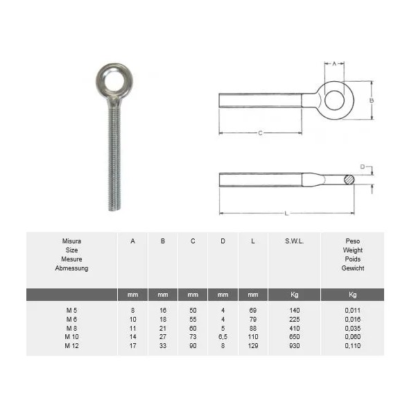 OCCHIOLO VITE PER TASSELLO M10X73 ZINCATO