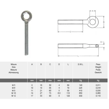 OCCHIOLO VITE PER TASSELLO M10X73 ZINCATO