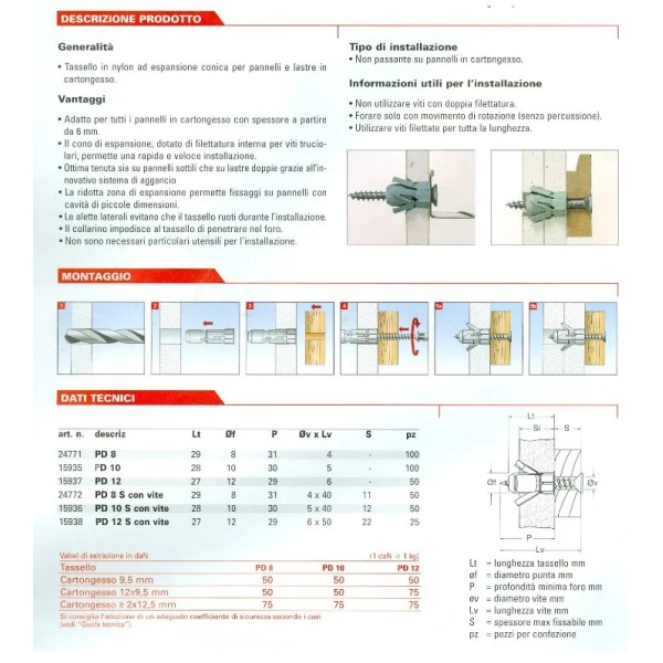 BLISTER DI 5 TASSELLI FISCHER PD 8 SK CON VITE