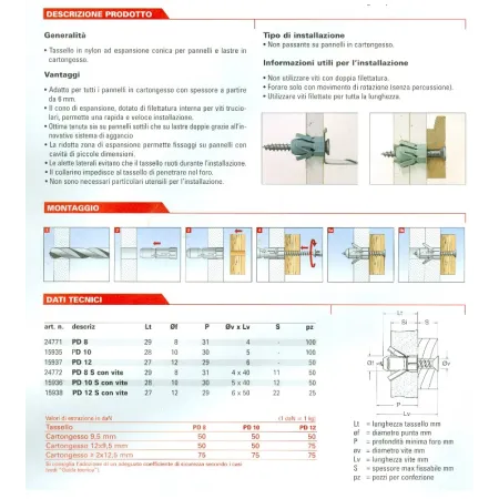 BLISTER DI 5 TASSELLI FISCHER PD 8 SK CON VITE