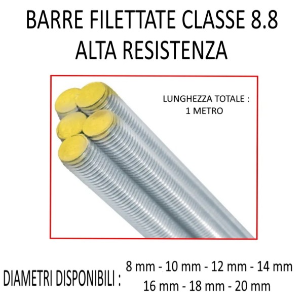 BARRA FILETTATA METRI UNO CLASSE 8.8 ZINCATA