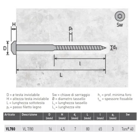 VITE RAPID TESTA SFACCETTATA TORX 7X80 ANTISVITAMENTO