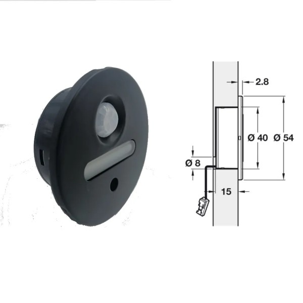 LAMPADA PER ZOCCOLO HAFELE LOOX LED 2028 NERA 12V CON MT.2 CAVO 833.73.111