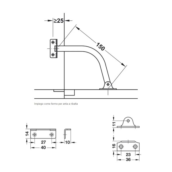LIMITATURA DI APERTURA HAFELE IN METALLO 150 mm SINISTRO