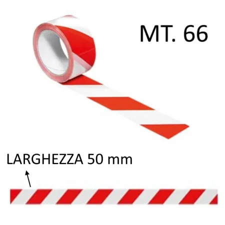 NASTRO SEGNALETICO ADESIVO BIANCO/ROSSO MM 50 X 66 MT