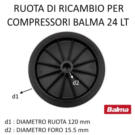 RUOTA DIAMETRO 120 MM RICAMBIO X COMPRESSORE BALMA 24 LITRI