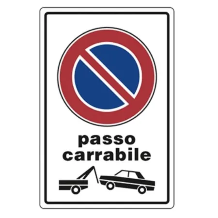 CARTELLO " PASSO CARRABILE " IN ALLUMINIO CM 45 X 30