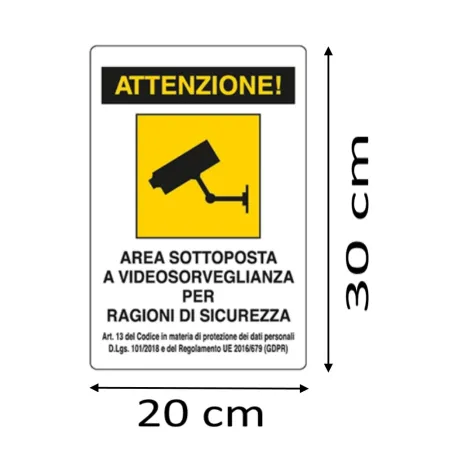 CARTELLO "AREA VIDEOSORVEGLIATA" IN PVC CM 30 X 20