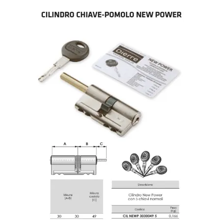 CILINDRO DIERRE NEWPOWER 30+30 C/CODOLO 5CH -PROMO-