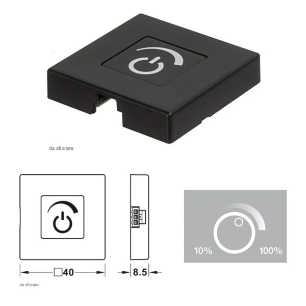 INTERRUTORE A SFIORO DIMMERABILE 40X40mm HAFELE DA APPLICARE NERO 833.89.176 SENZA CAVO