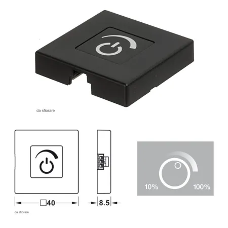 INTERRUTORE A SFIORO DIMMERABILE 40X40mm HAFELE DA APPLICARE NERO 833.89.176 SENZA CAVO