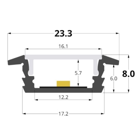 PROFILO PER LED DA INCASSO IN ALLUMINIO CON COPERTURA OPACA BARRA 3,0 MT