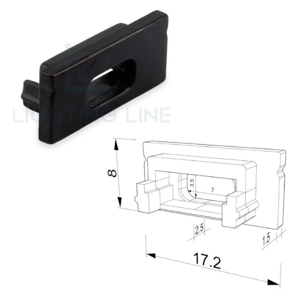 TAPPO NERO PER PROFILO LED RETTANGOLARE CON FORO PASSACAVO LEDPOINT