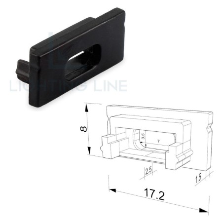 TAPPO NERO PER PROFILO LED RETTANGOLARE CON FORO PASSACAVO LEDPOINT