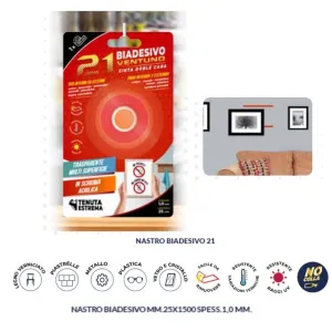 NASTRO BIADESIVO 21 DA MM.25 X 1500 SPESSORE 1,0 TRASPARENTE OFFERTA