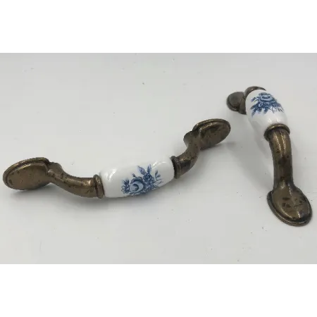 MANIGLIA COTTALI PORCELLANA BIANCA C-FIORE BLU ANT   CT32603