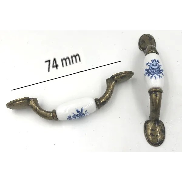 MANIGLIA COTTALI PORCELLANA BIANCA C-FIORE BLU ANT   CT32603
