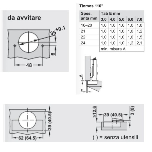 CERNIERA GRASS TIOMOS 110° PIEGO AMMORTIZZATA