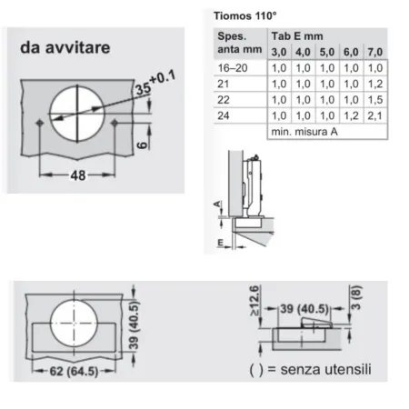 CERNIERA GRASS TIOMOS 110° PIEGO AMMORTIZZATA