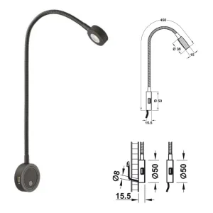 LAMPADA DA APPLICARE PER LETTO/LETTURA  HAFELE LOOX 2034 NERA 12V CON MT.2 CAVO 833.74.097
