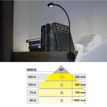 LAMPADA DA APPLICARE PER LETTO/LETTURA  HAFELE LOOX 2034 NERA 12V CON MT.2 CAVO 833.74.097