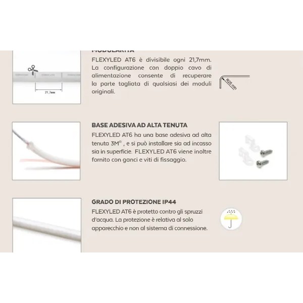 LED FLESSIBILE FRONTALMENTE DOMUS LINE FLEXYLED AT6 LUCE CALDA 2700K 24 VOLT
