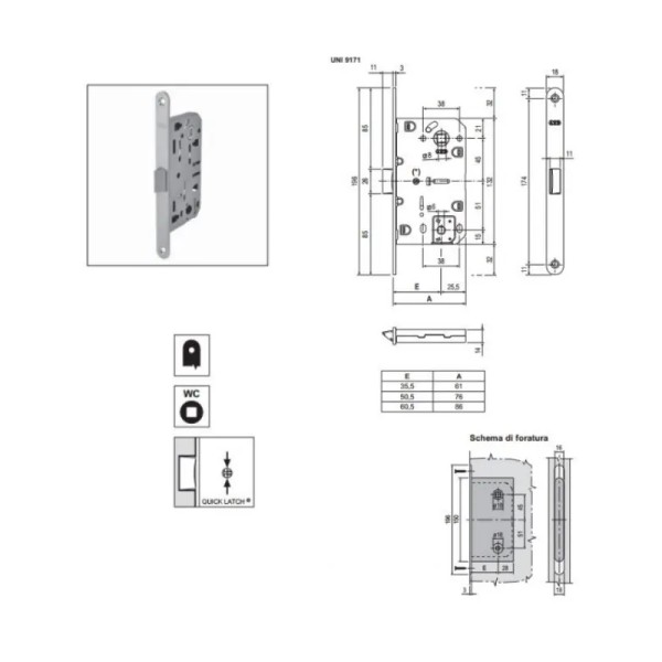 SERRATURA MEDIANA EVOLUTION AGB CO QUADRO BAGNO 6MM