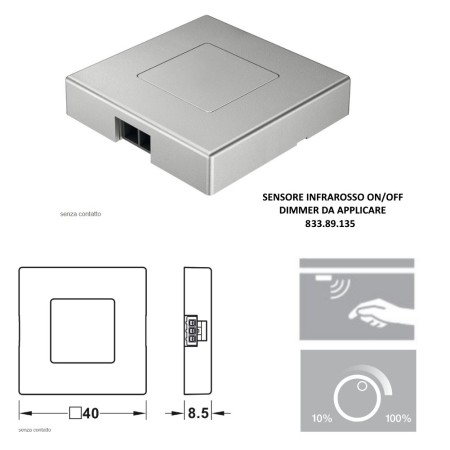 INTERRUTTORE DIMMER SENZA CONTATTO 40X40mm HAFELE DA APPLICARE ARGENTO 833.89.135 SENZA CAVO